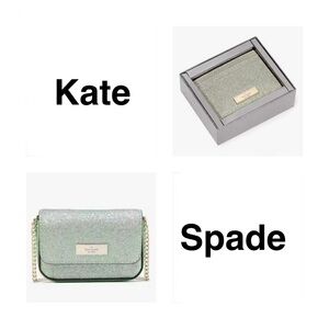 kate spade Kenzie Glitter Seawater Crossbody & Card Holder NIP